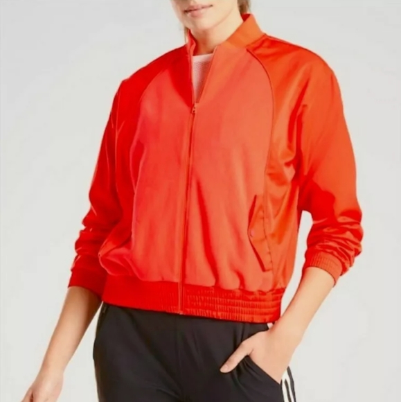 Athleta Zion Microfleece Full Zip Orange Track Bomber Jacket Size Small - Picture 1 of 4